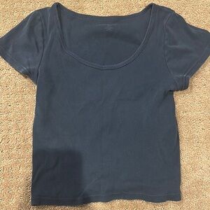 Brandy Melville Blue Crop Fitted Short Sleeve Tee